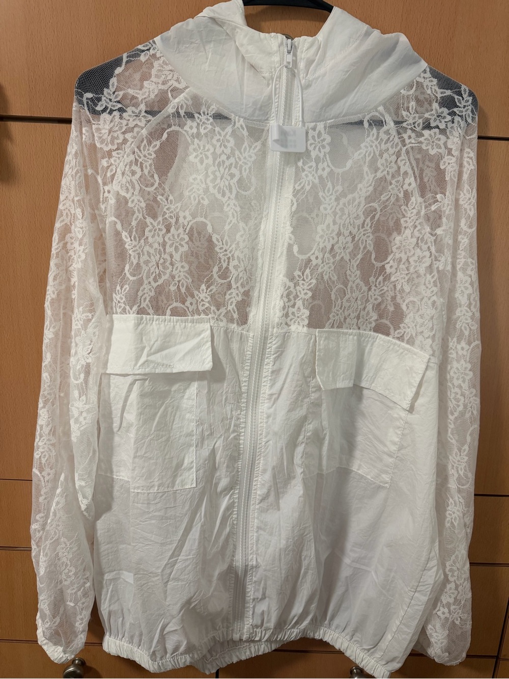 White Lace Hooded Lightweight Zip-Up Jacket | Mesh | XXL